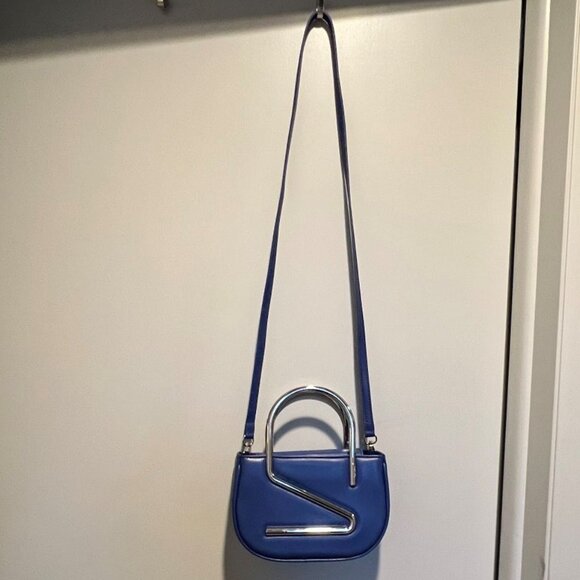 Yuzefi, Moon Bag, Blue Leather, Unique Metal Handle, NWOT - Picture 3 of 9